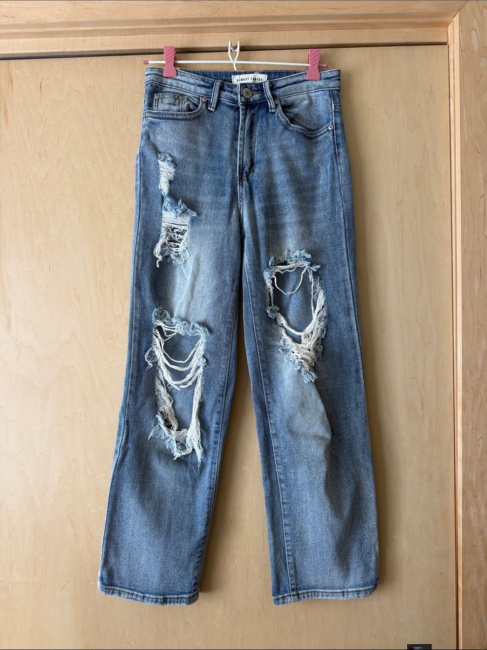 Almost Famous Light Blue Distressed Straight Jeans